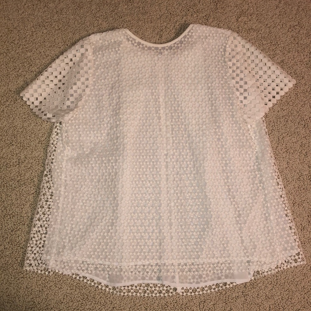 🤍Tory Burch Lace / mesh geometric white top